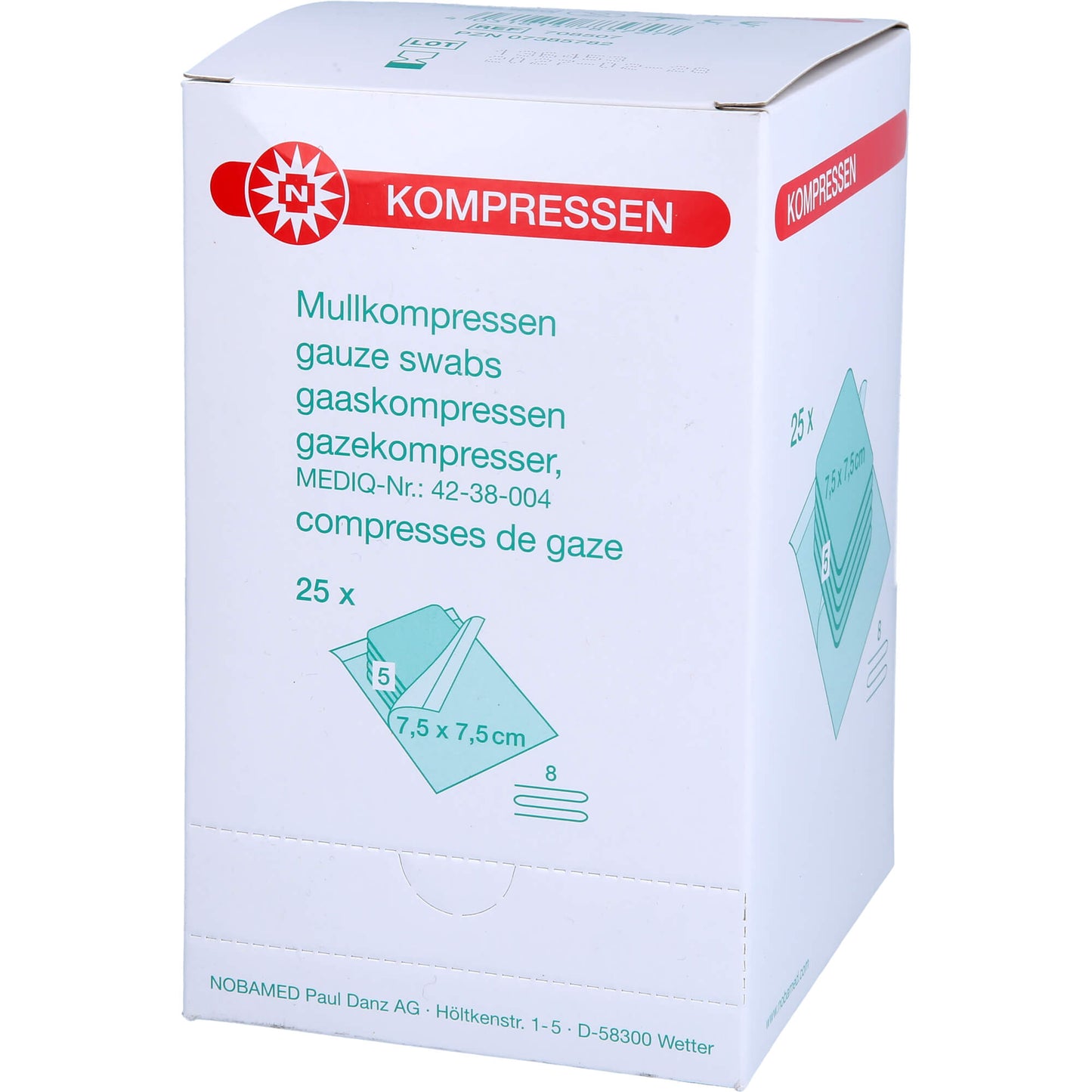 MULLKOMPRESSEN 7,5x7,5 cm steril 8fach 25X5 St