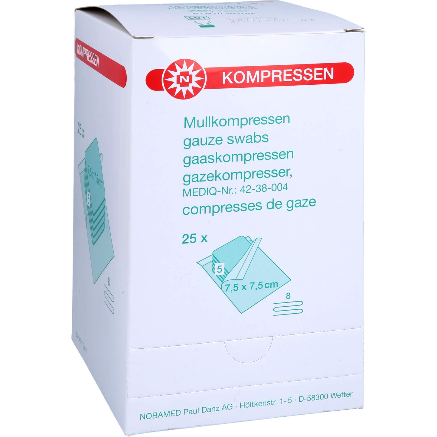 MULLKOMPRESSEN 7,5x7,5 cm steril 8fach 25X5 St