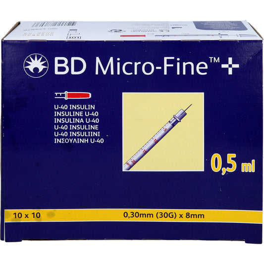 BD MICRO-FINE+ Insulinspr.0,5 ml U40 8 mm 100X0.5 ml