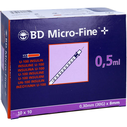 BD MICRO-FINE+ Insulinspr.0,5 ml U100 8 mm 100X0.5 ml
