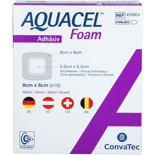 AQUACEL Foam adhäsiv 8x8 cm Verband 10 St
