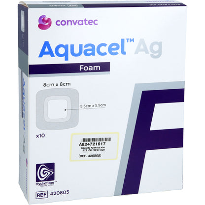 AQUACEL Ag Foam adhäsiv 8x8 cm Verband 10 St