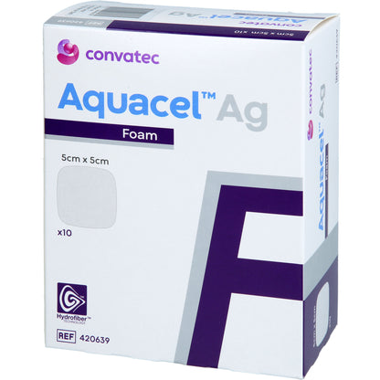AQUACEL Ag Foam nicht adhäsiv 5x5 cm Verband 10 St