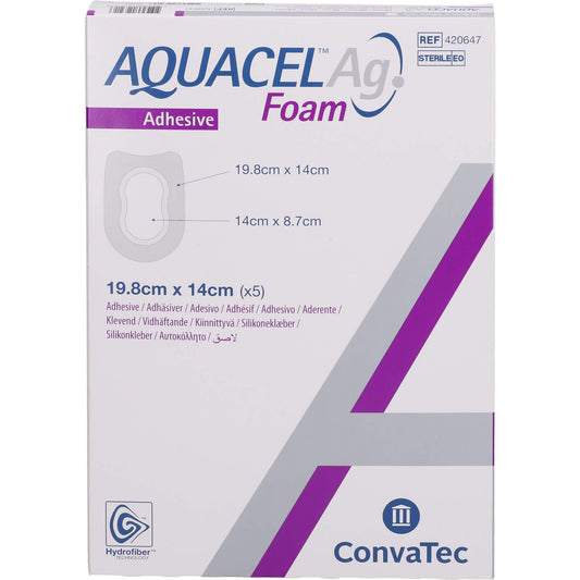 AQUACEL Ag Foam adhäsiv Ferse 14x19,8 cm Verband 5 St