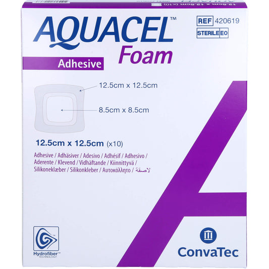 AQUACEL Foam adhäsiv 12,5x12,5 cm Verband 10 St