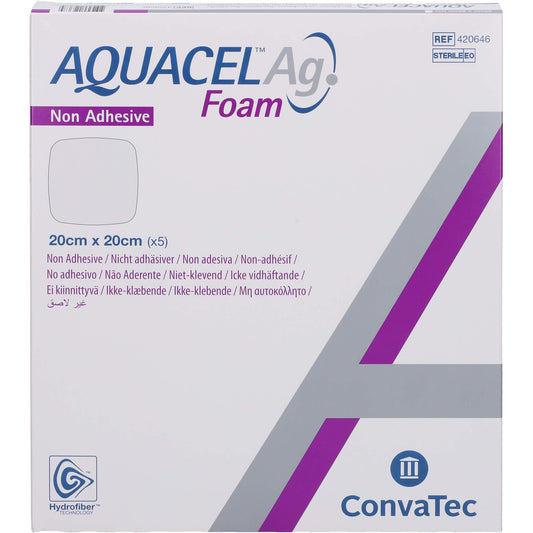 AQUACEL Ag Foam nicht adhäsiv 20x20 cm Verband 5 St