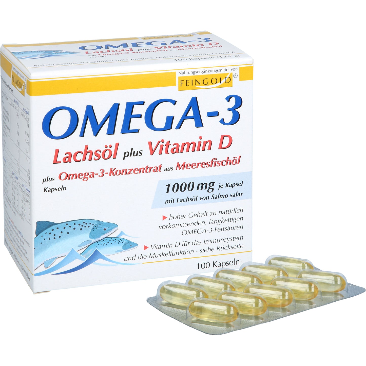 OMEGA-3 LACHSÖL plus Vit.D plus Omega-3 Konz.Kps. 100 St