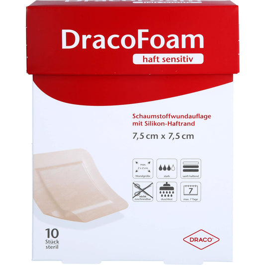 DRACOFOAM Haft sensitiv Schaumst.Wund.7,5x7,5 cm 10 St