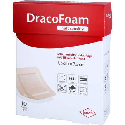 DRACOFOAM Haft sensitiv Schaumst.Wund.7,5x7,5 cm 10 St