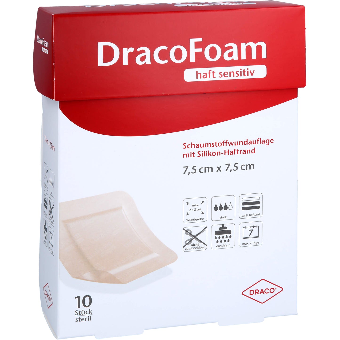 DRACOFOAM Haft sensitiv Schaumst.Wund.7,5x7,5 cm 10 St