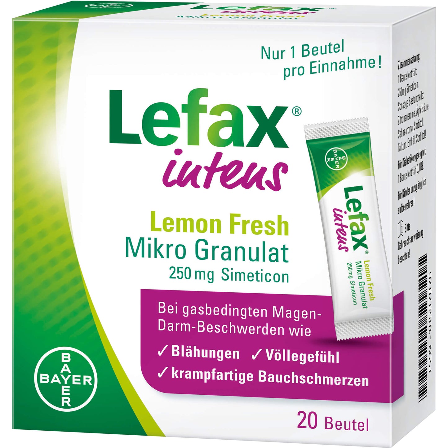LEFAX intens Lemon Fresh Mikro Granul.250 mg Sim. 20 St