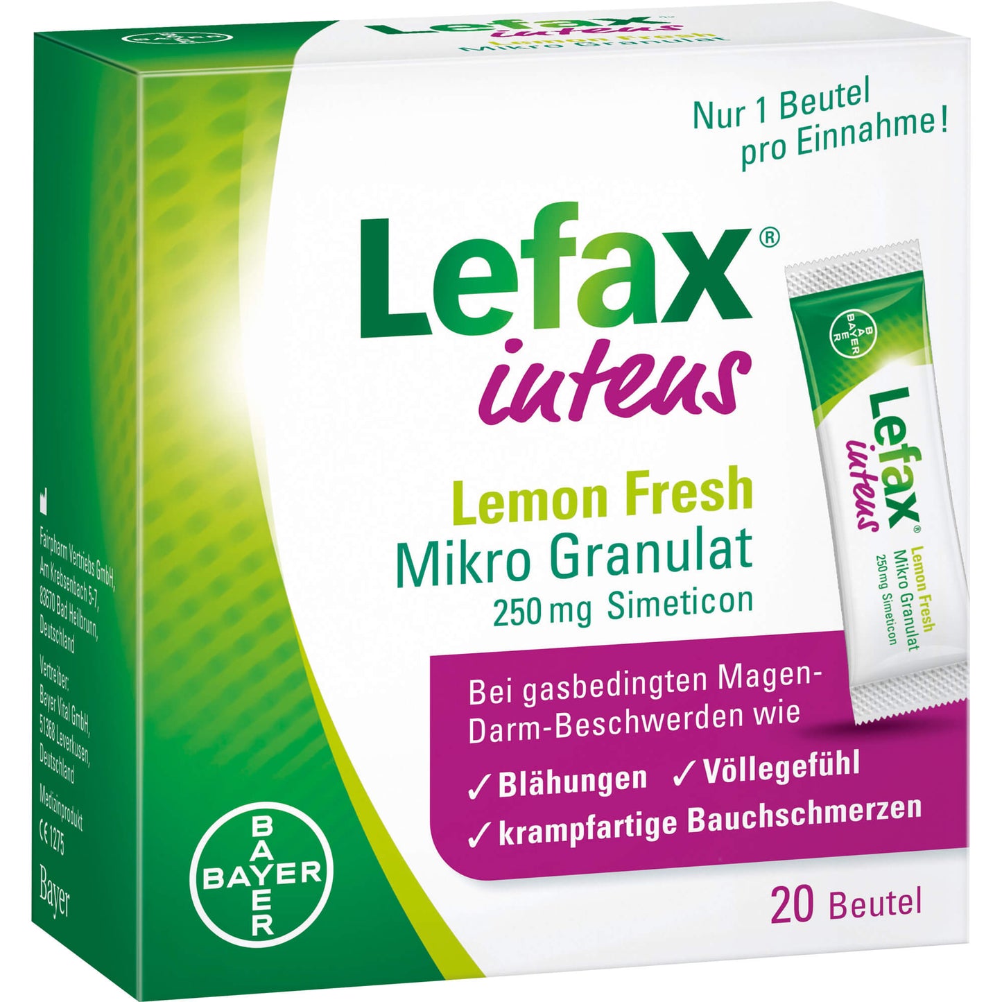 LEFAX intens Lemon Fresh Mikro Granul.250 mg Sim. 20 St