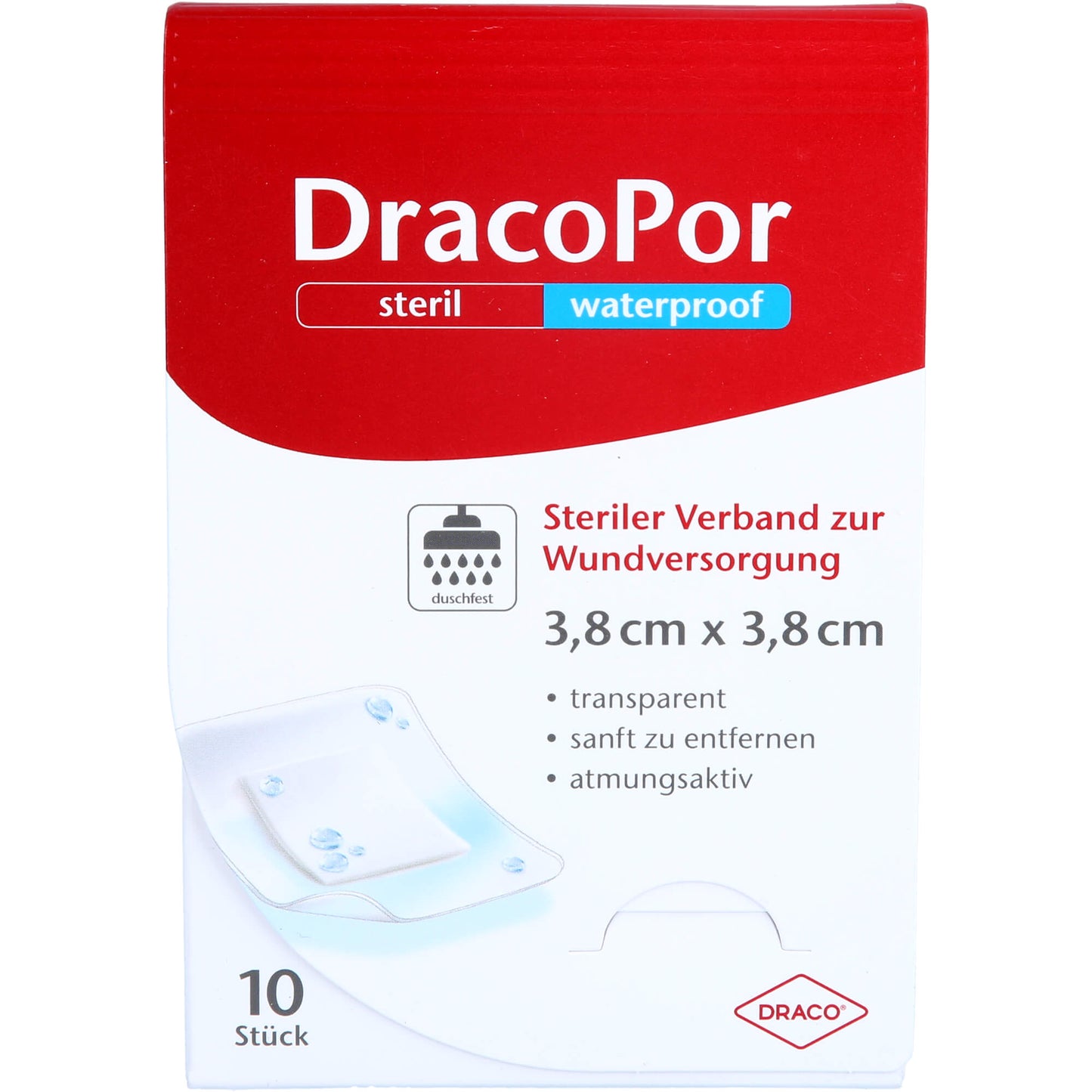 DRACOPOR waterproof Wundverband 3,8x3,8 cm steril 10 St