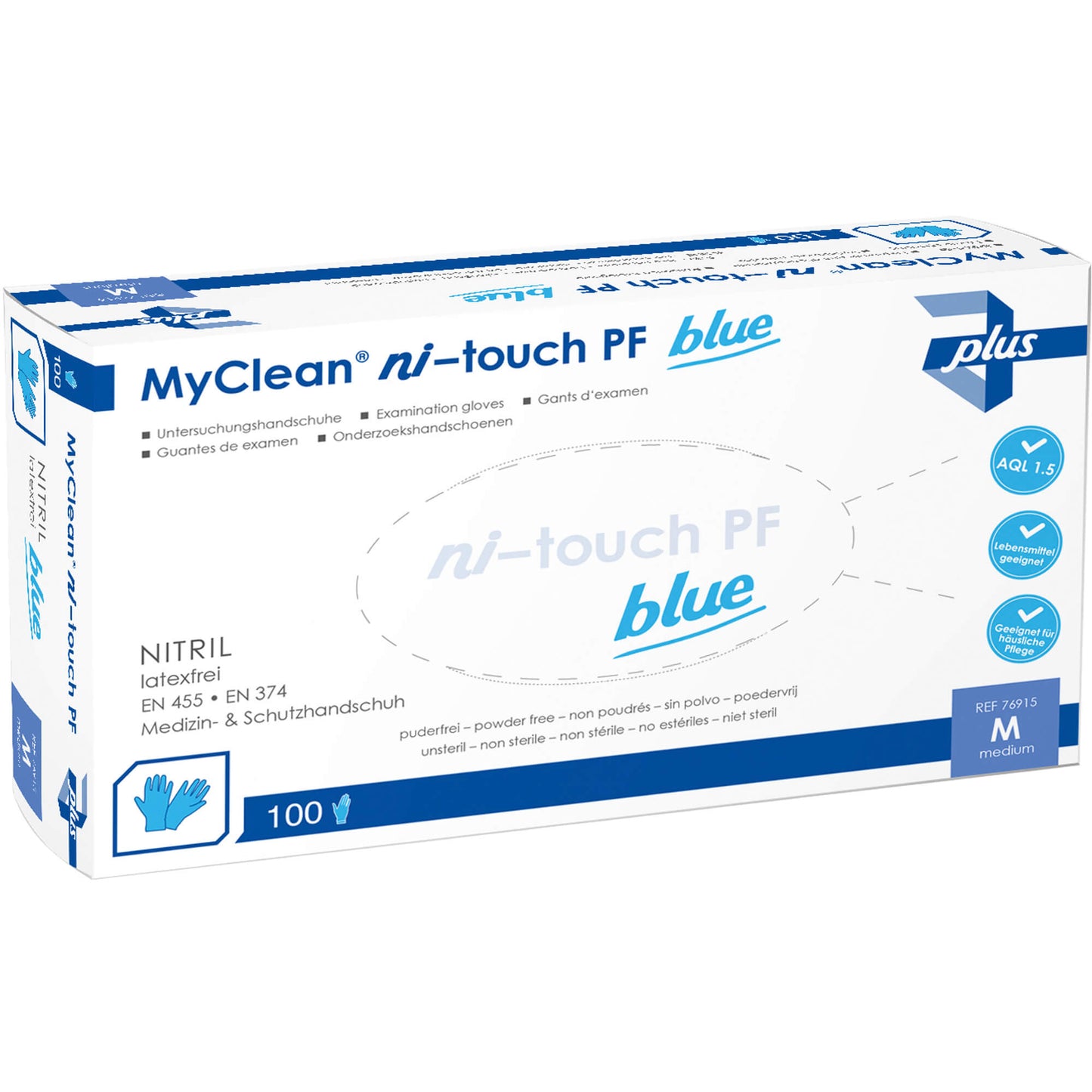 MYCLEAN ni-touch blue PF Handsch.Nitril unst.Gr.M 100 St