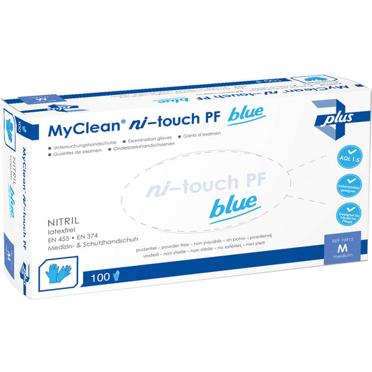 MYCLEAN ni-touch blue PF Handsch.Nitril unst.Gr.M 100 St