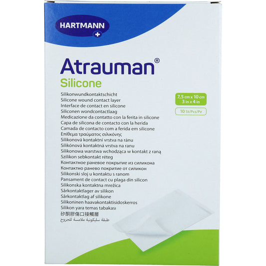 ATRAUMAN Silicone steril 7,5x10 cm Kompressen 10 St