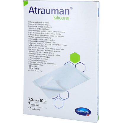 ATRAUMAN Silicone steril 7,5x10 cm Kompressen 10 St