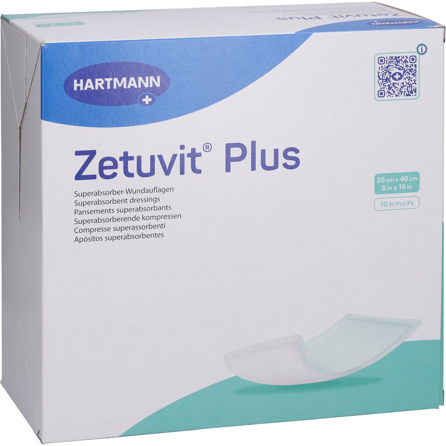 ZETUVIT Plus extrastarke Saugkompr.steril 20x40 cm 10 St