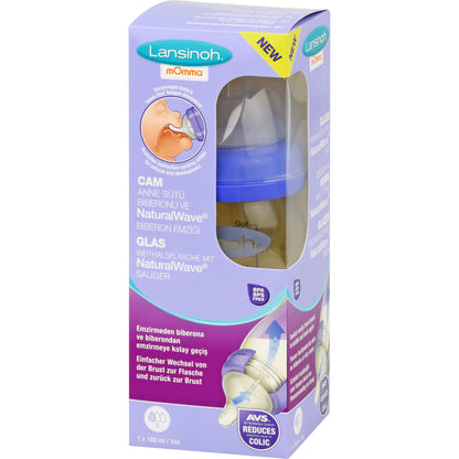 LANSINOH Weithalsflasche Glas 160 ml mit Sauger S 1 St