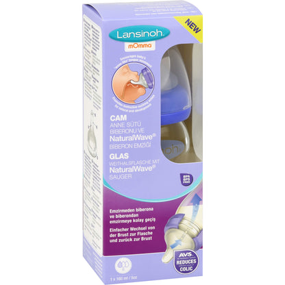 LANSINOH Weithalsflasche Glas 160 ml mit Sauger S 1 St