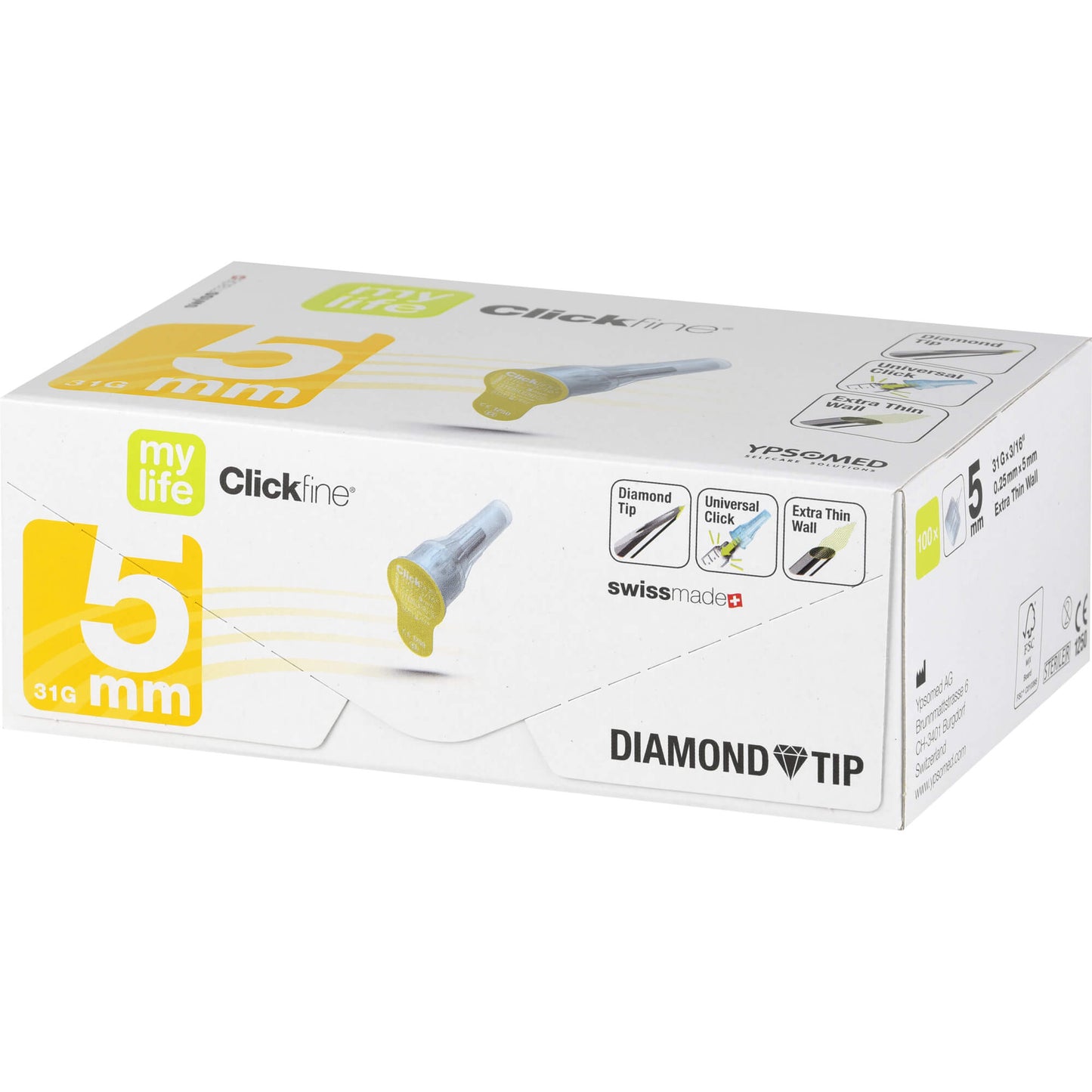 MYLIFE Clickfine Pen-Nadeln 5 mm 31 G Diamond Tip 100 St