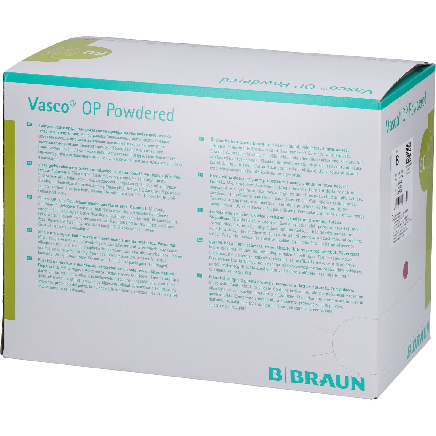 VASCO OP Powdered Handsch.Latex Gr.8,0 naturweiß 2X50 St