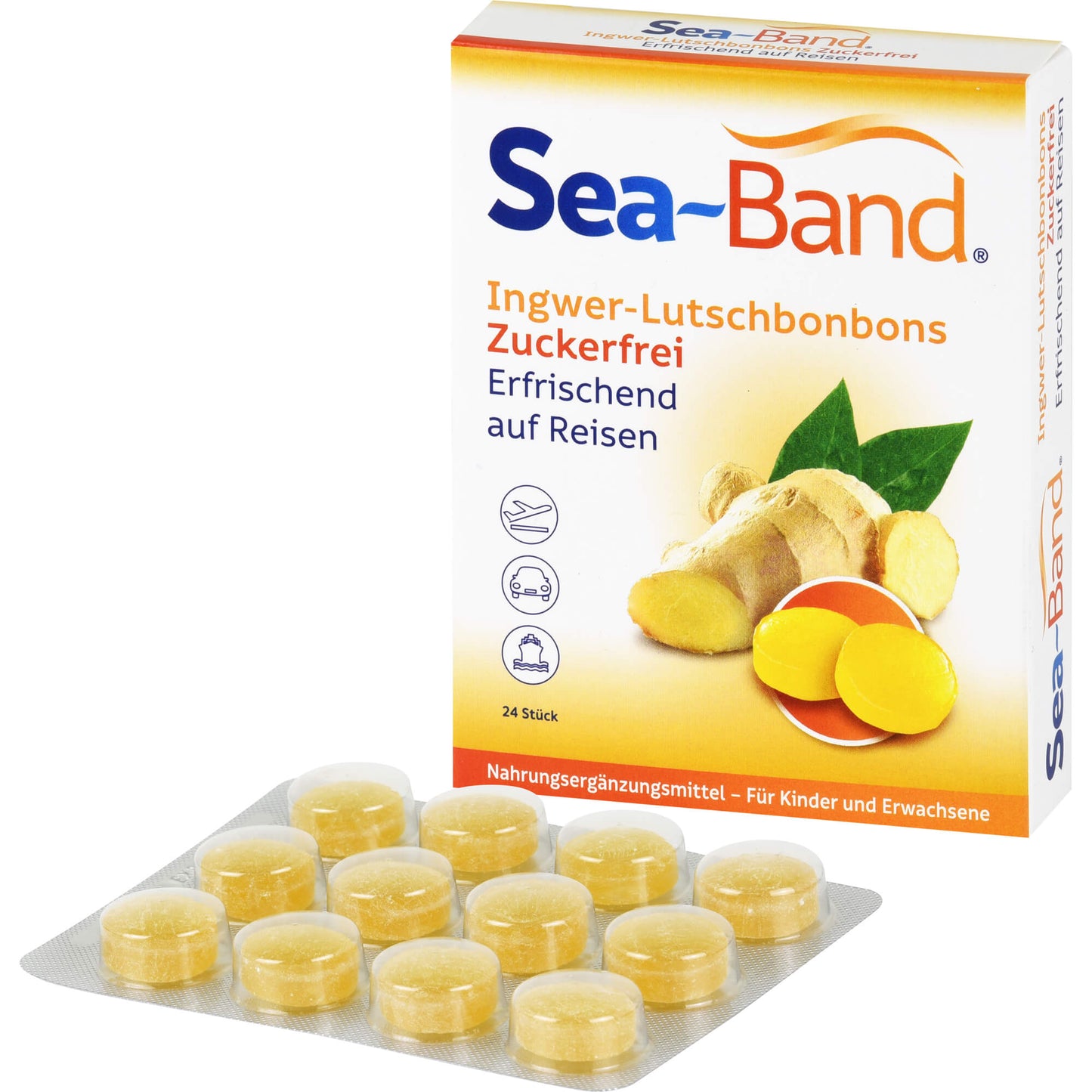 SEA-BAND Ingwer-Lutschbonbons zuckerfrei 24 St