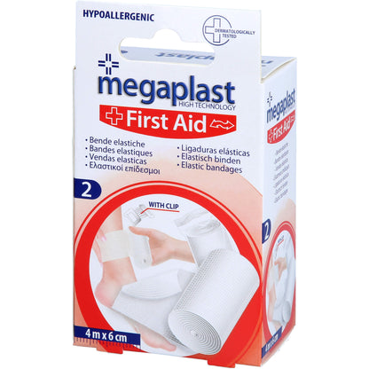 ELASTISCHE BINDE 6 cmx4 m m.Klemme megaplast 2 St