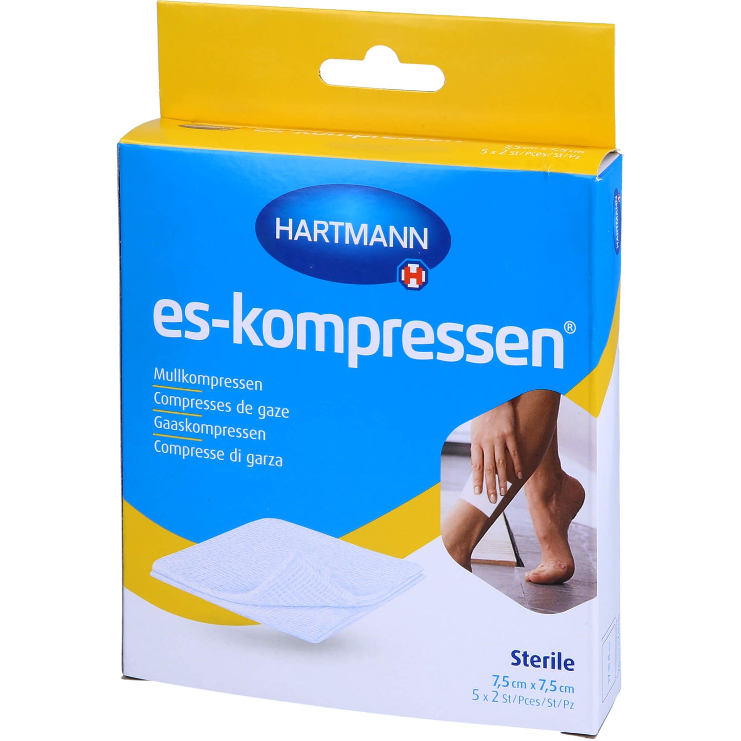 ES-KOMPRESSEN steril 7,5x7,5 cm 8fach 17fädig 5X2 St