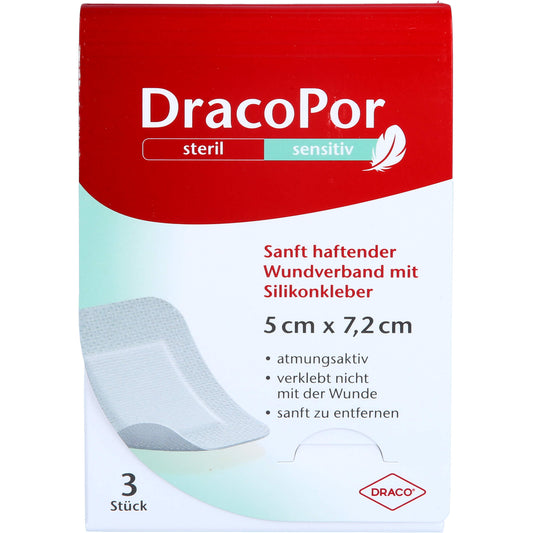DRACOPOR sensitiv 5x7,2 cm steril m.Silikonkleber 3 St
