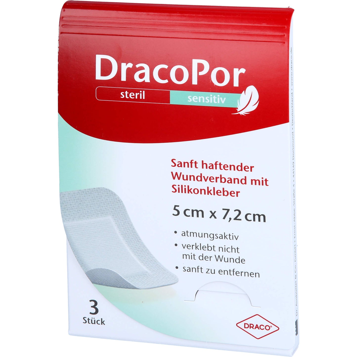 DRACOPOR sensitiv 5x7,2 cm steril m.Silikonkleber 3 St