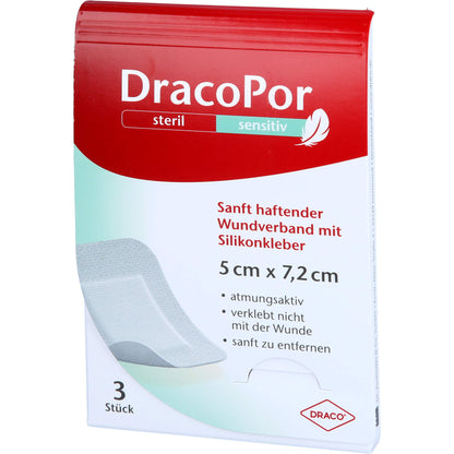 DRACOPOR sensitiv 5x7,2 cm steril m.Silikonkleber 3 St