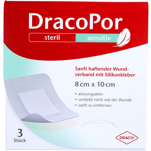 DRACOPOR sensitiv 8x10 cm steril m.Silikonkleber 3 St