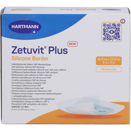 ZETUVIT Plus Silicone Border steril 12,5x12,5 cm 10 St