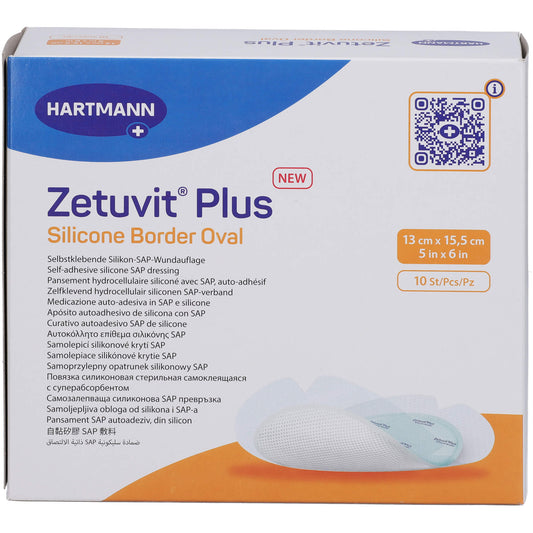 ZETUVIT Plus Silicone Border steril oval 13x15,5cm 10 St