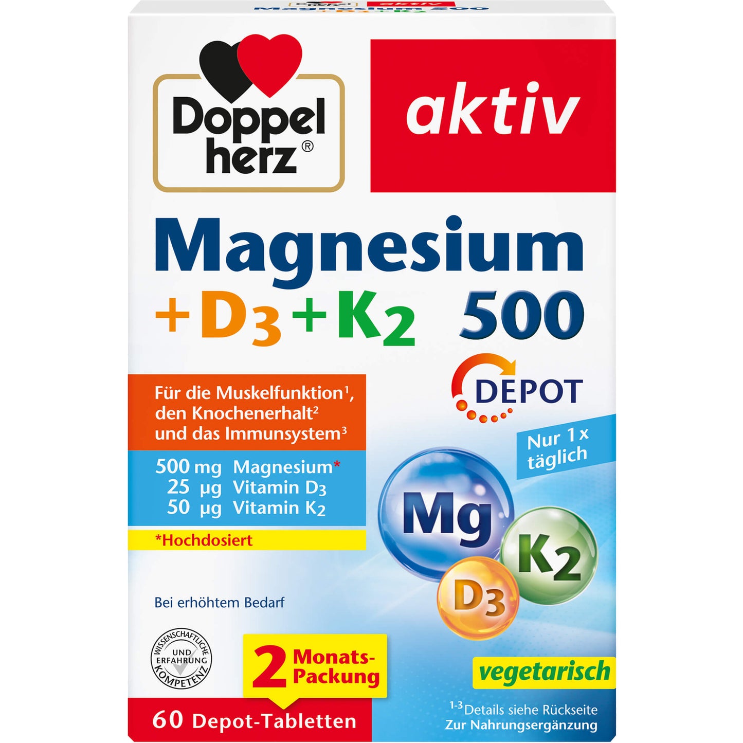 Doppelherz Magnesium 500 + D3 + K2 Depot 60 ST