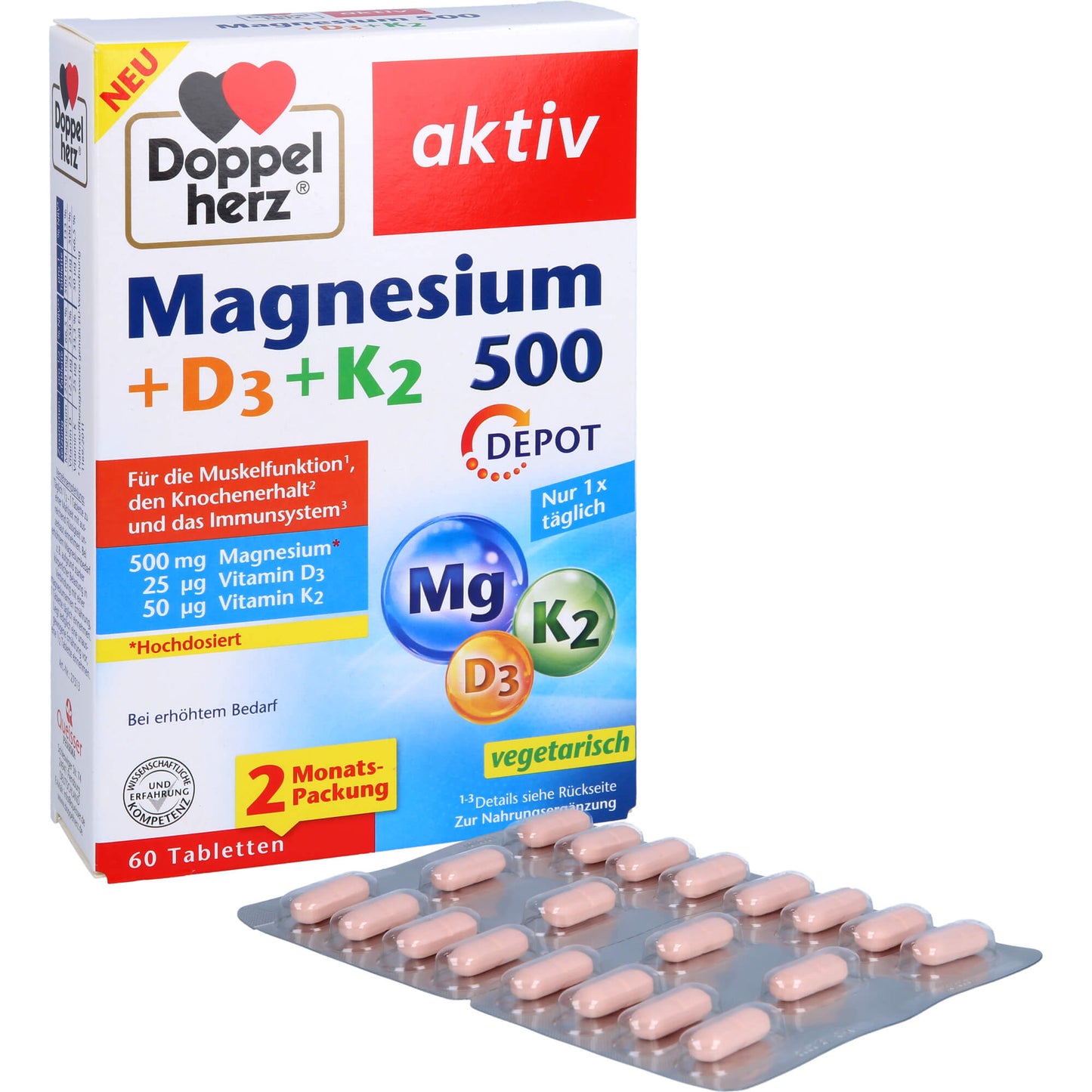 Doppelherz Magnesium 500 + D3 + K2 Depot 60 ST