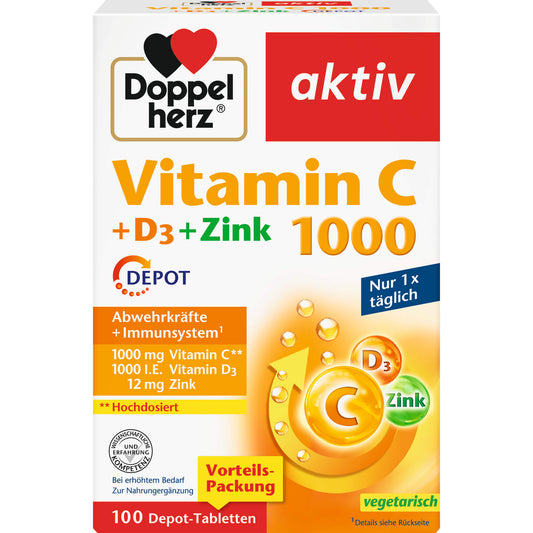 Doppelherz Vitamin C 1000 + D3 + Zink Depot 100 ST