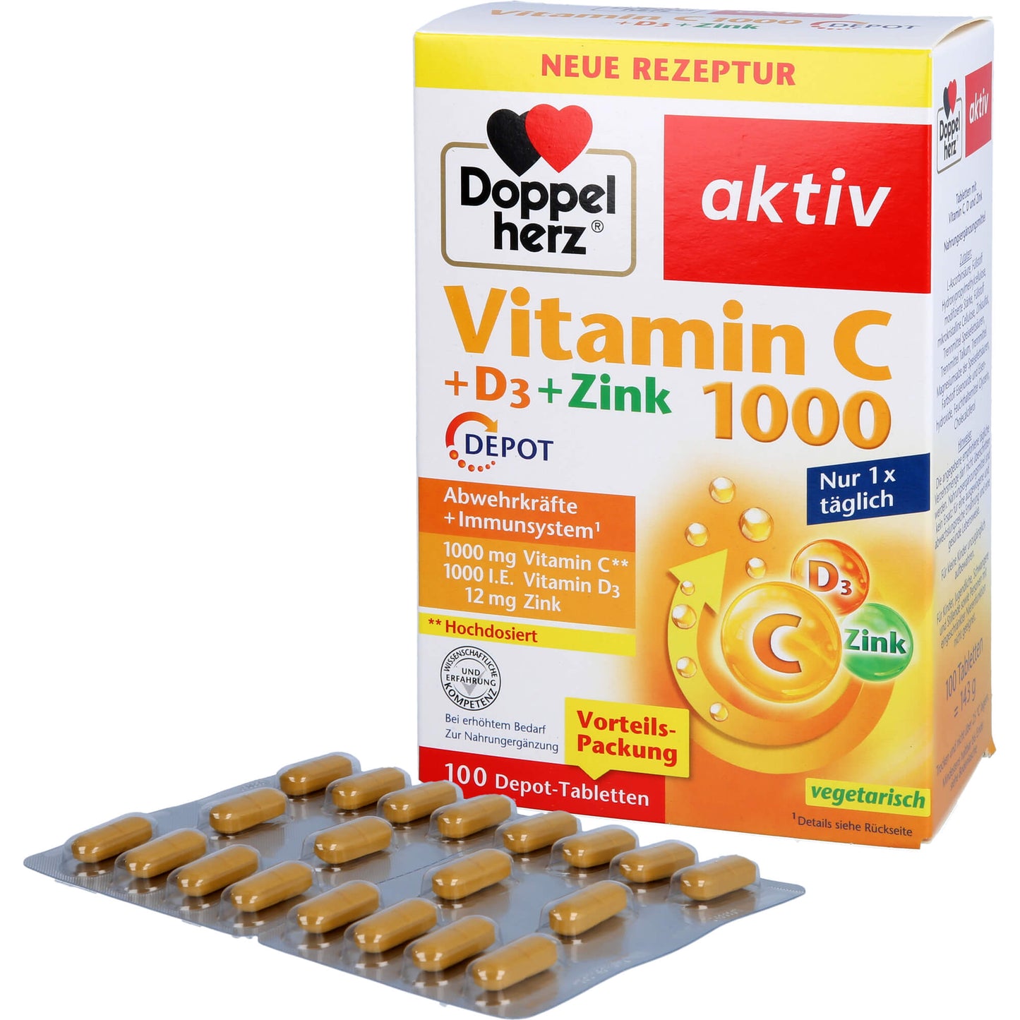 Doppelherz Vitamin C 1000 + D3 + Zink Depot 100 ST