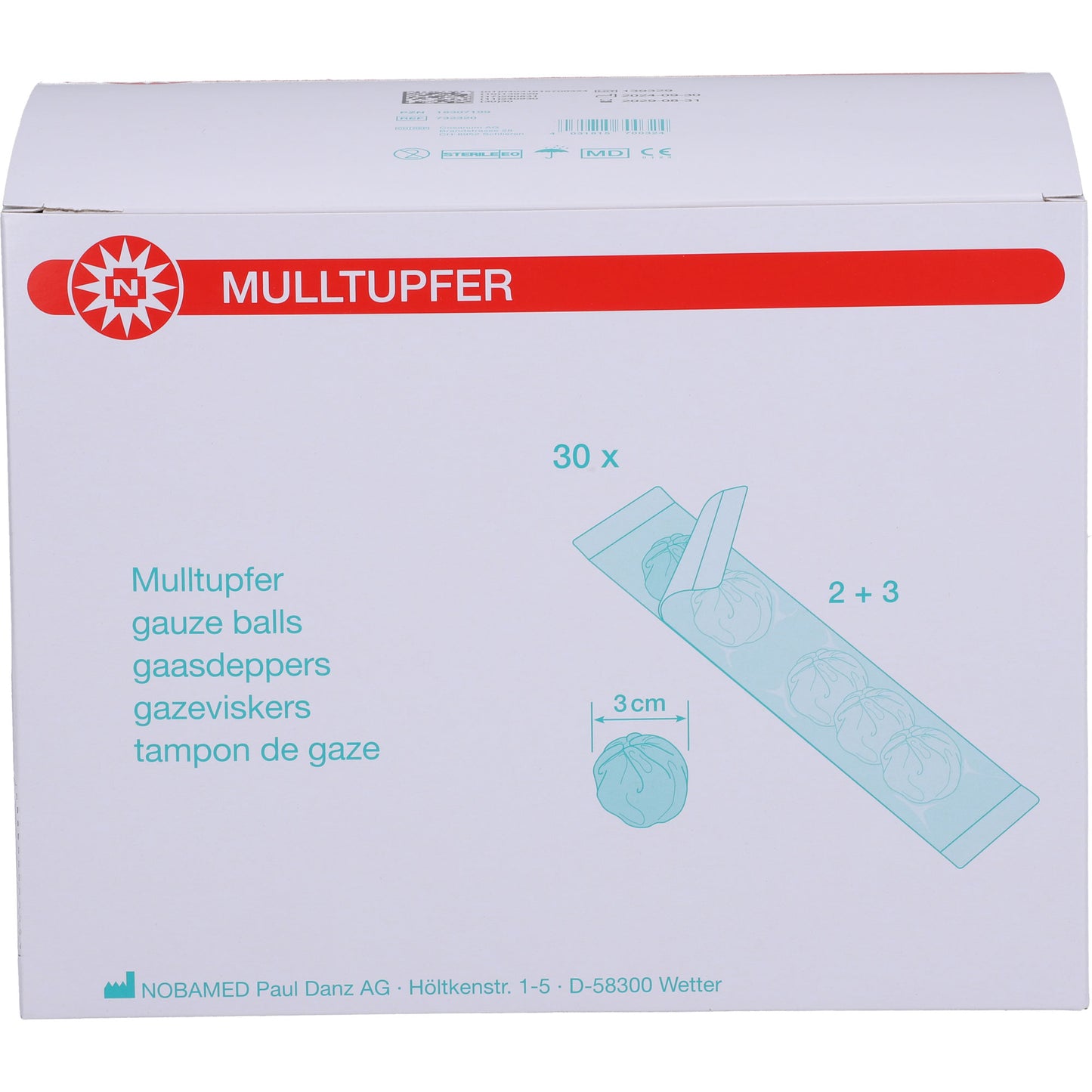 MULLTUPFER-steril Drm.3,0 cm P2+3 2-Kammer-Set 30X5 St