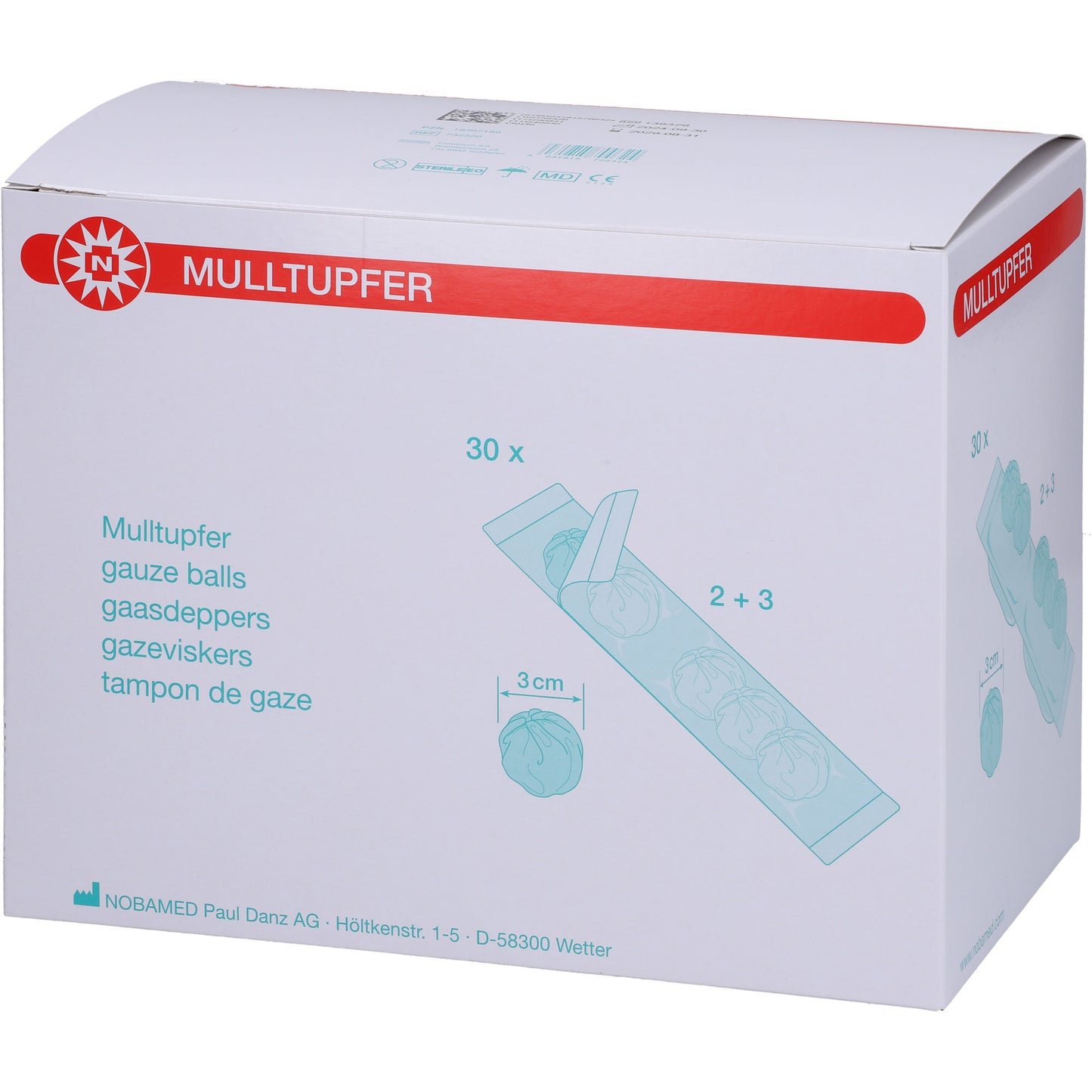 MULLTUPFER-steril Drm.3,0 cm P2+3 2-Kammer-Set 30X5 St
