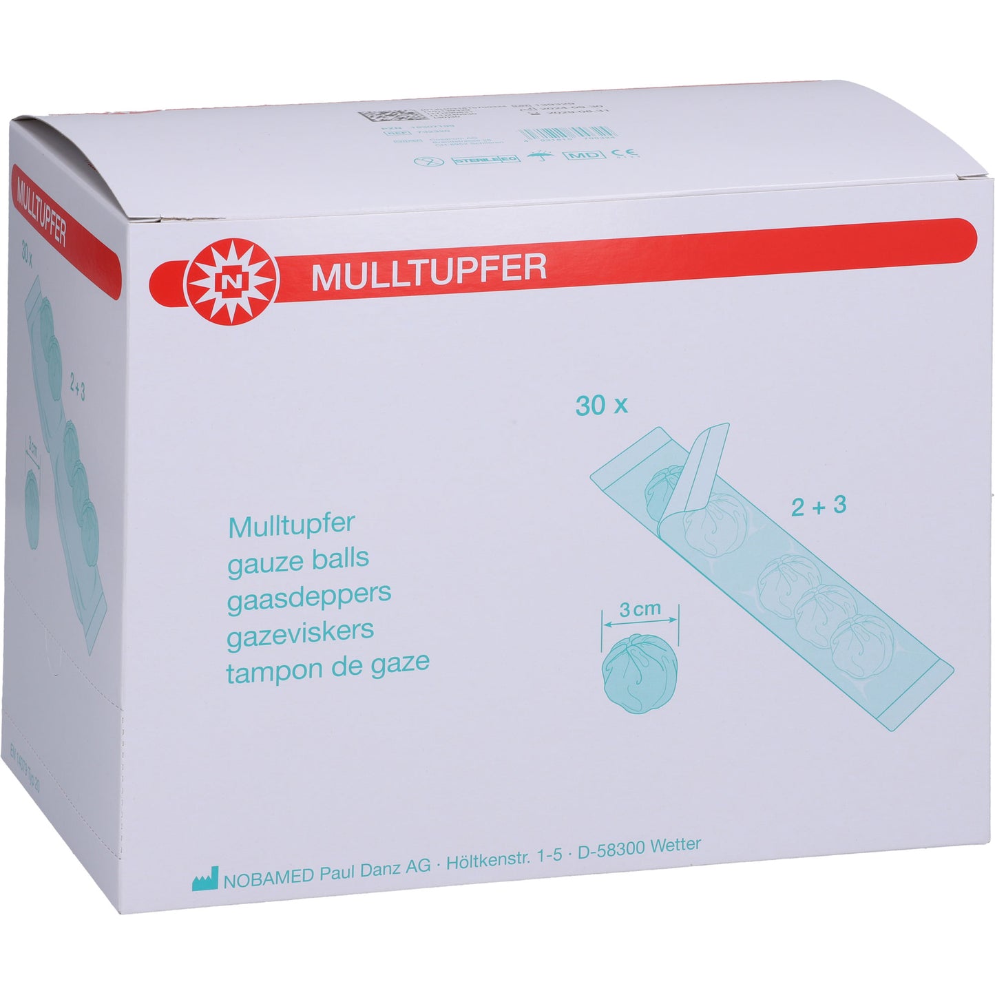 MULLTUPFER-steril Drm.3,0 cm P2+3 2-Kammer-Set 30X5 St