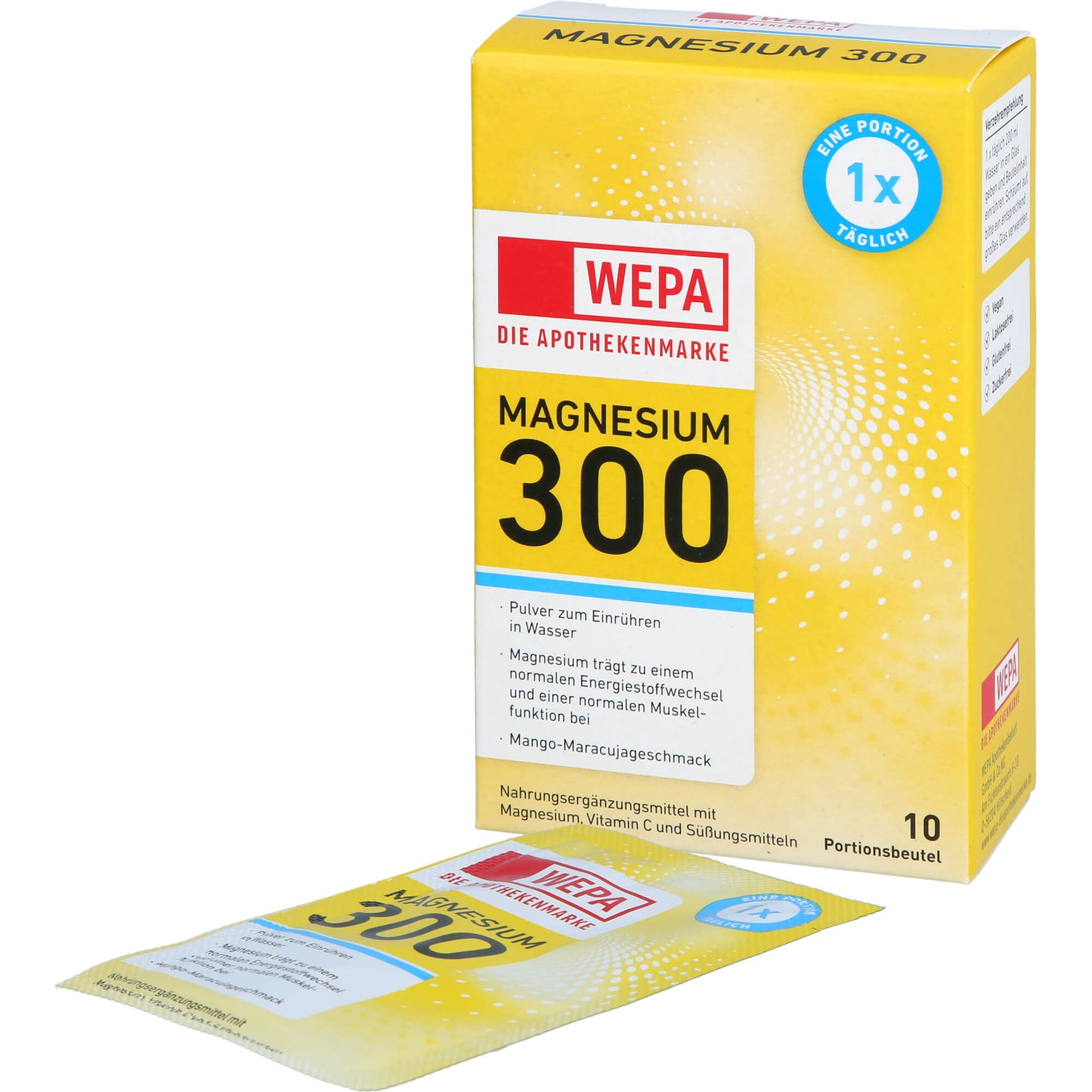 WEPA Magnesium 300+Vit.C zuckerfrei Pulver 10X4.5 g