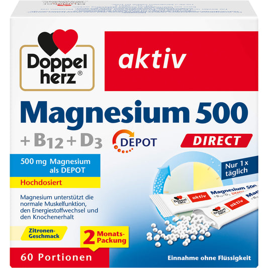DOPPELHERZ Magnesium 500+B12+D3 Depot DIRECT Pell. 60 St