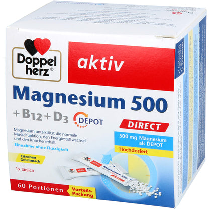 DOPPELHERZ Magnesium 500+B12+D3 Depot DIRECT Pell. 60 St
