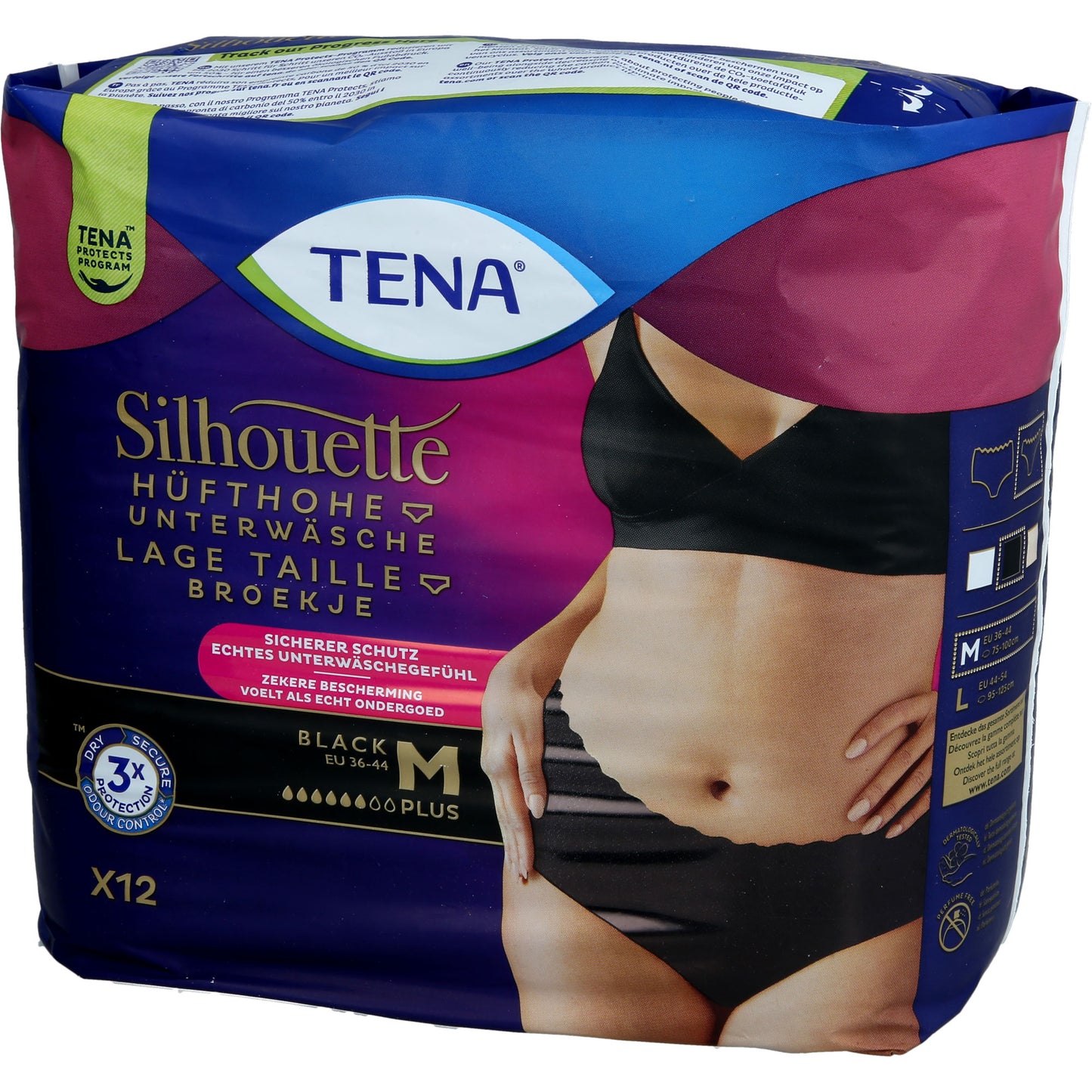 TENA SILHOUETTE plus M black Inkontinenz Pants 12 St