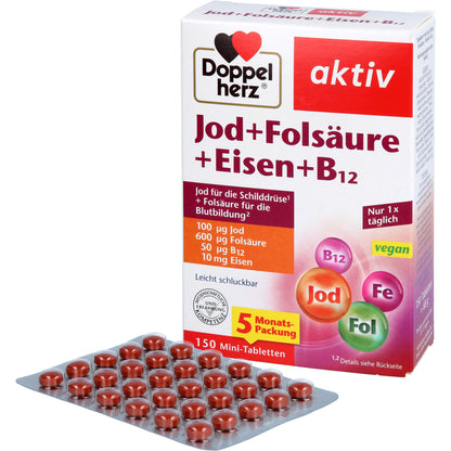 DOPPELHERZ Jod+Folsäure+Eisen+B12 Tabletten 150 St