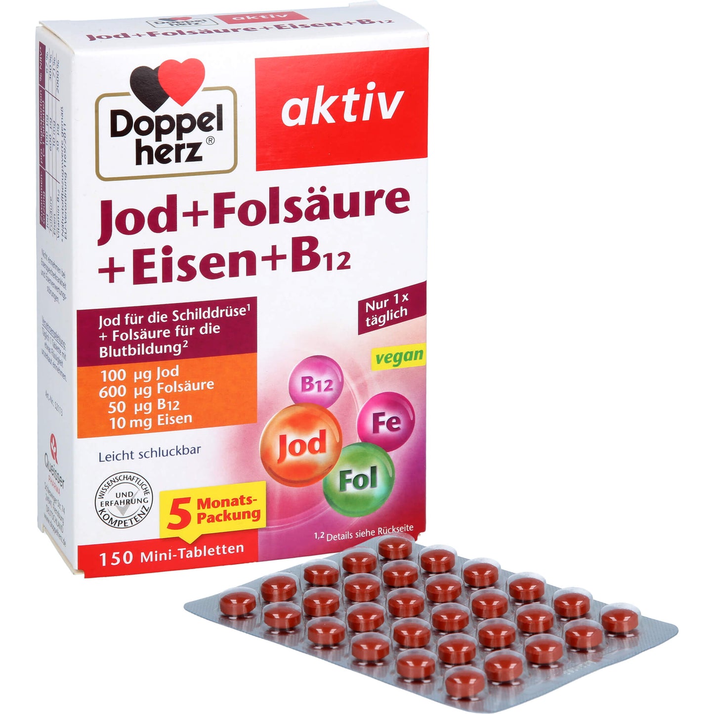 DOPPELHERZ Jod+Folsäure+Eisen+B12 Tabletten 150 St