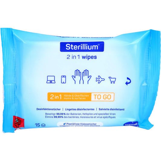 STERILLIUM 2in1 wipes Hand- u.Flächendesinfektion 15 St